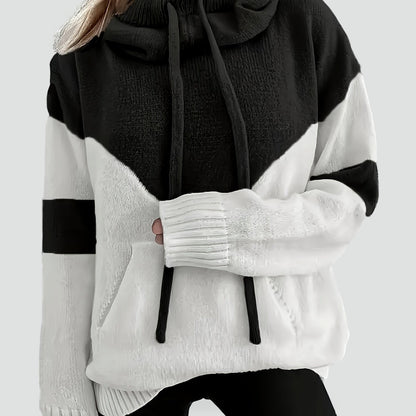 Mujer Sudadera con Capucha de Punto | Colorblock & Cordón Ajustable | Uso Diario