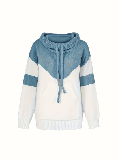 Mujer Sudadera con Capucha de Punto | Colorblock & Cordón Ajustable | Uso Diario