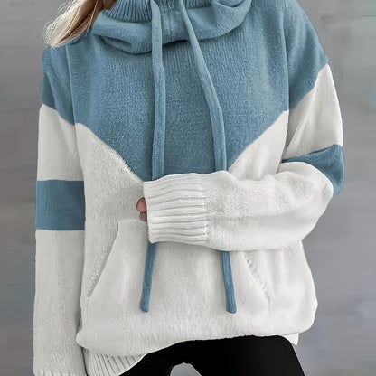 Mujer Sudadera con Capucha de Punto | Colorblock & Cordón Ajustable | Uso Diario