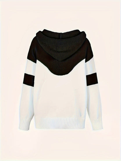 Mujer Sudadera con Capucha de Punto | Colorblock & Cordón Ajustable | Uso Diario