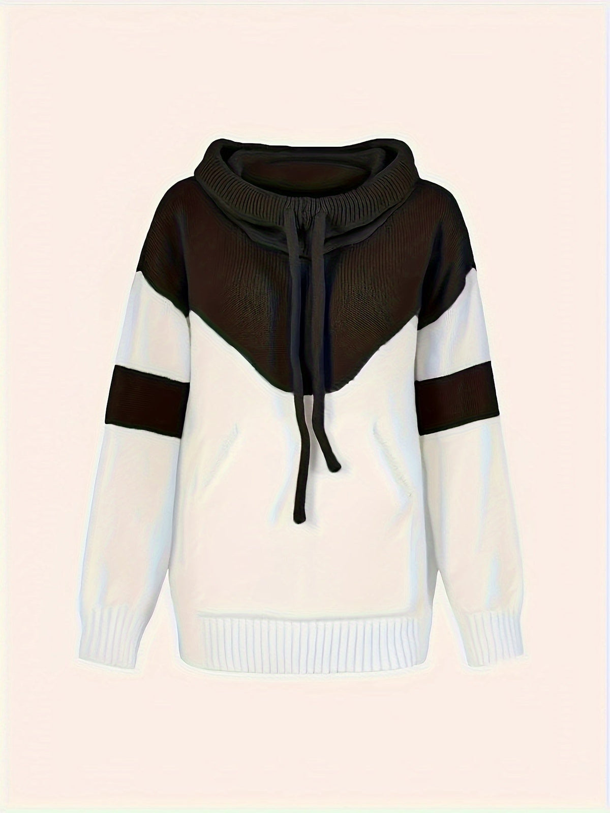 Mujer Sudadera con Capucha de Punto | Colorblock & Cordón Ajustable | Uso Diario