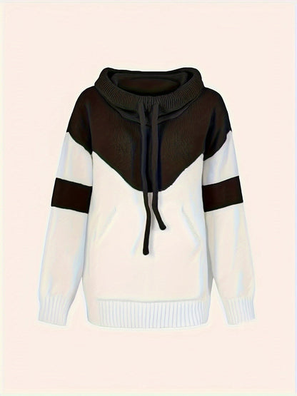 Mujer Sudadera con Capucha de Punto | Colorblock & Cordón Ajustable | Uso Diario