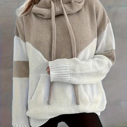 Mujer Sudadera con Capucha de Punto | Colorblock & Cordón Ajustable | Uso Diario