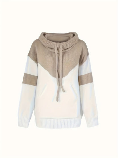 Mujer Sudadera con Capucha de Punto | Colorblock & Cordón Ajustable | Uso Diario