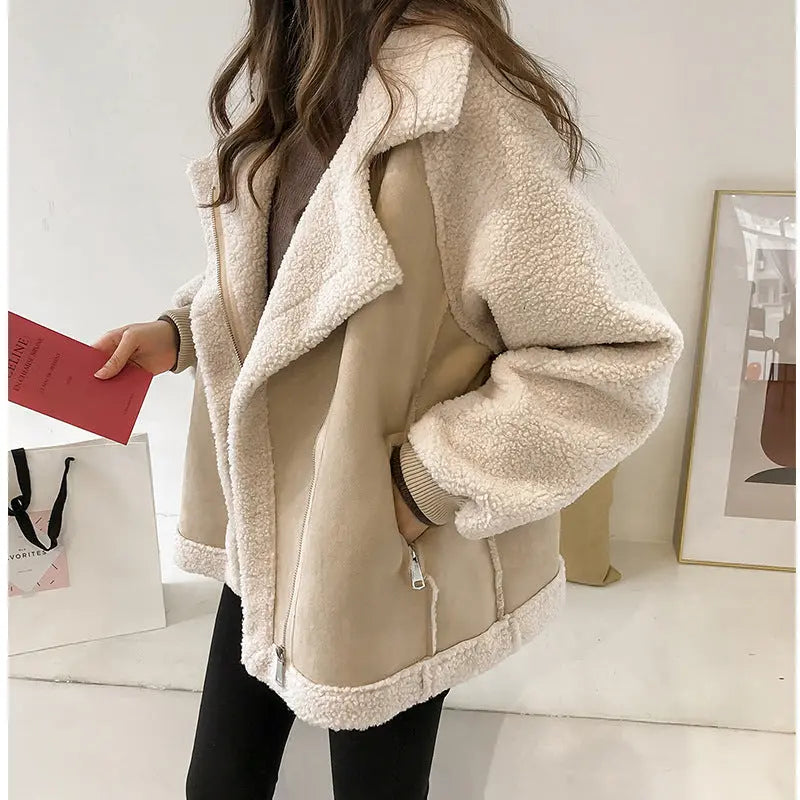 Mujer Chaqueta de Borreguito Sintético | Forro Polar & Cierre de Cremallera | Otoño e Invierno