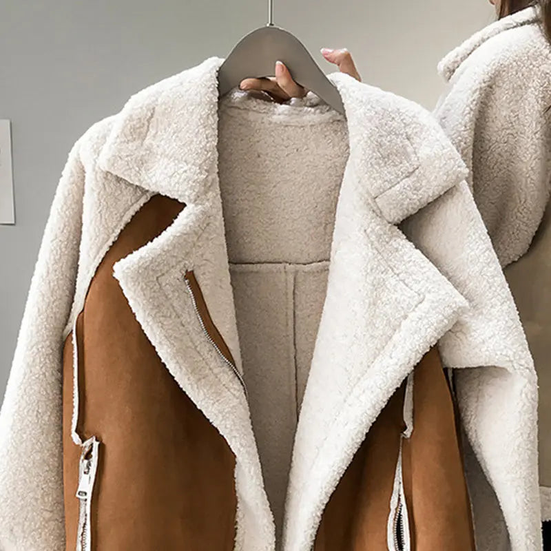 Mujer Chaqueta de Borreguito Sintético | Forro Polar & Cierre de Cremallera | Otoño e Invierno