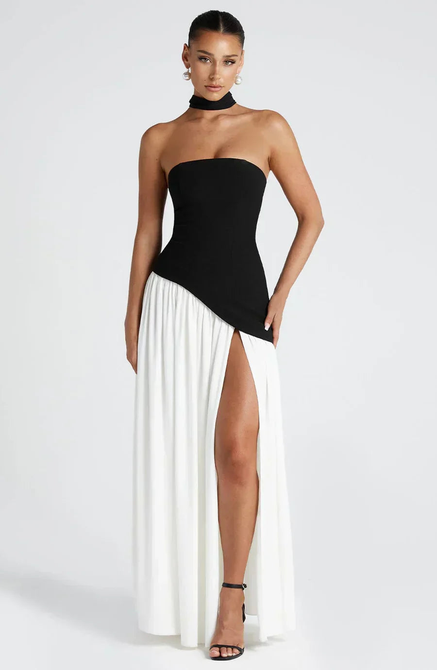Vestido maxi sin mangas para mujer | Corte asimétrico con abertura lateral