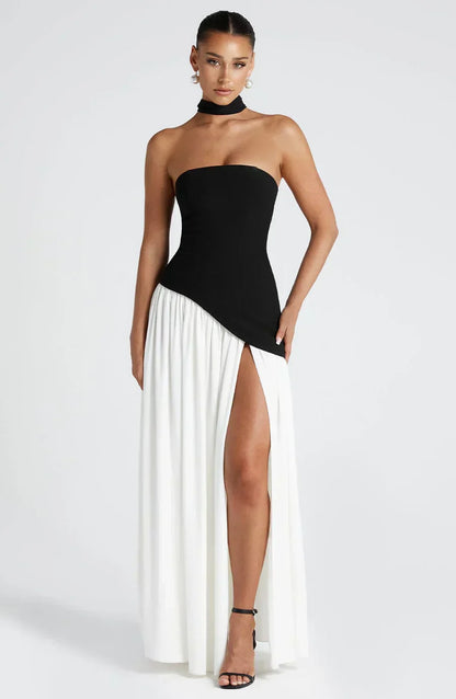 Vestido maxi sin mangas para mujer | Corte asimétrico con abertura lateral