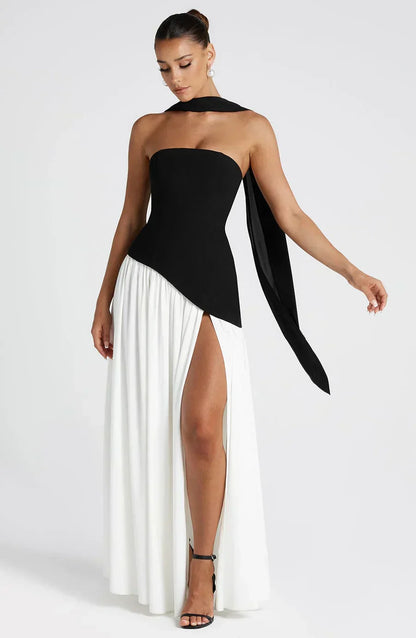 Vestido maxi sin mangas para mujer | Corte asimétrico con abertura lateral
