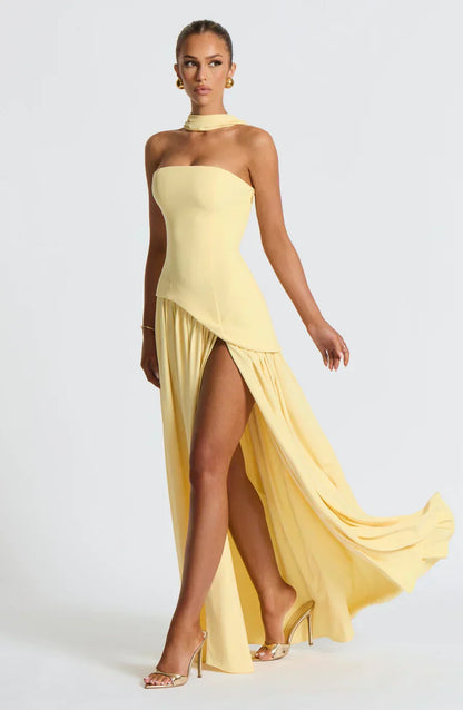 Vestido maxi sin mangas para mujer | Corte asimétrico con abertura lateral
