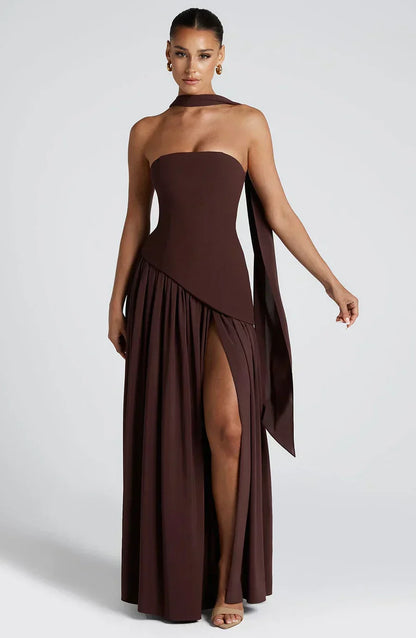 Vestido maxi sin mangas para mujer | Corte asimétrico con abertura lateral