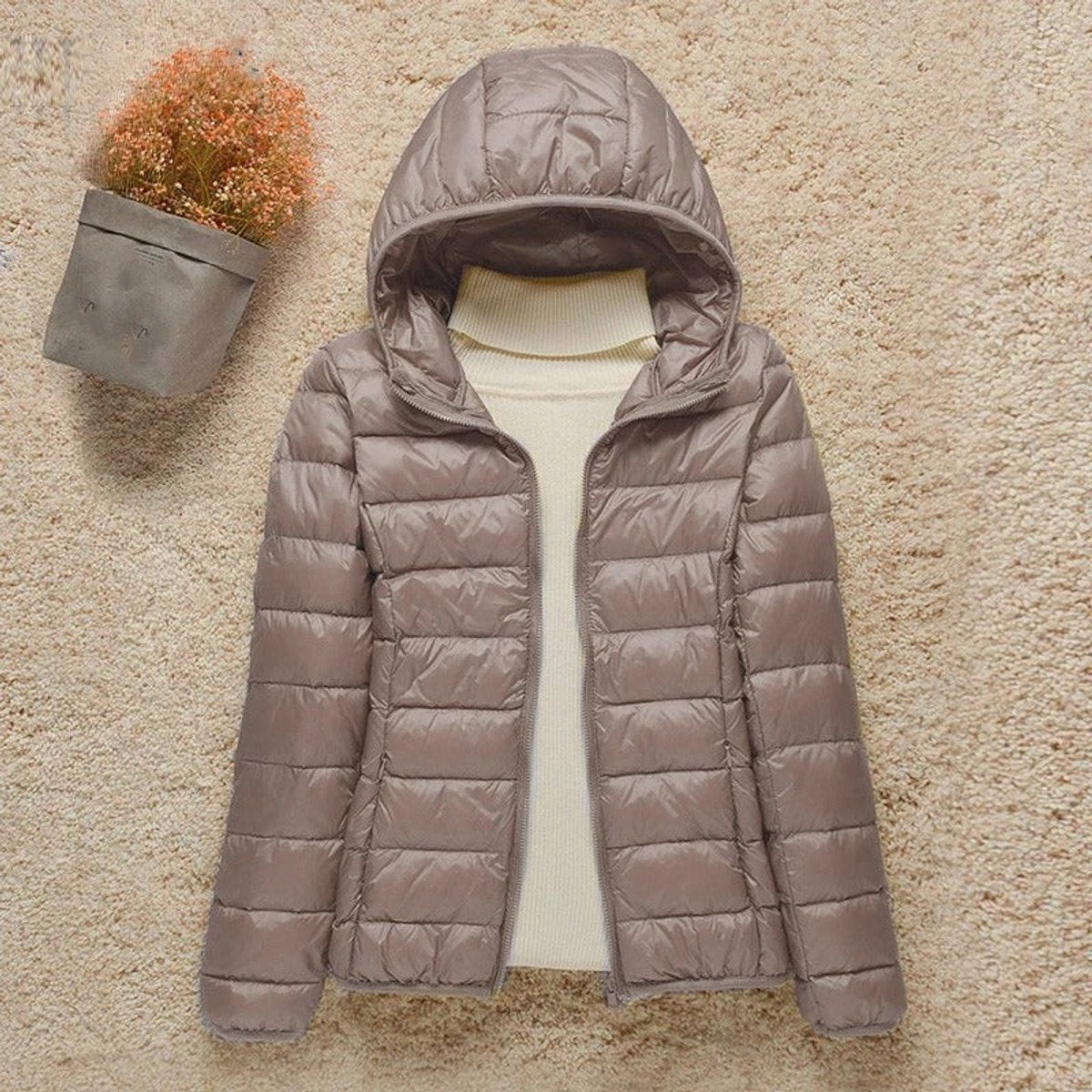 Mujer Plumífero Acolchado con Capucha | Cierre de Cremallera & Plegable | Otoño e Invierno