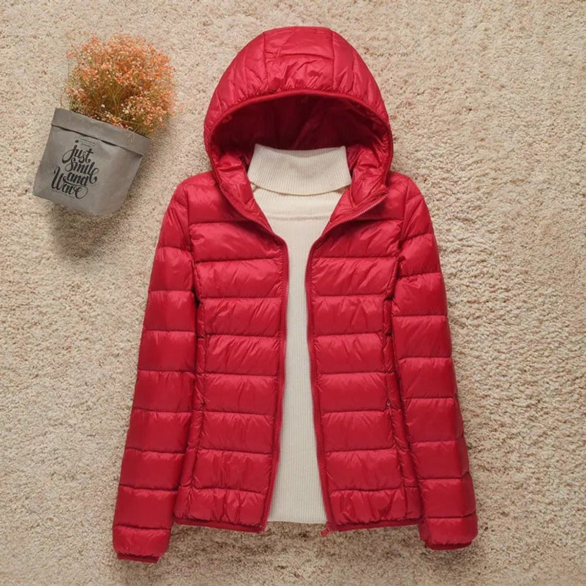 Mujer Plumífero Acolchado con Capucha | Cierre de Cremallera & Plegable | Otoño e Invierno