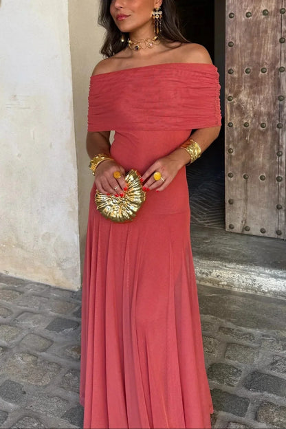 Vestido largo plisado de un hombro para mujer | Diseño fluido de verano