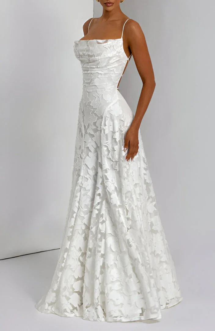 Vestido largo con tirantes finos y estampado floral | Blanco