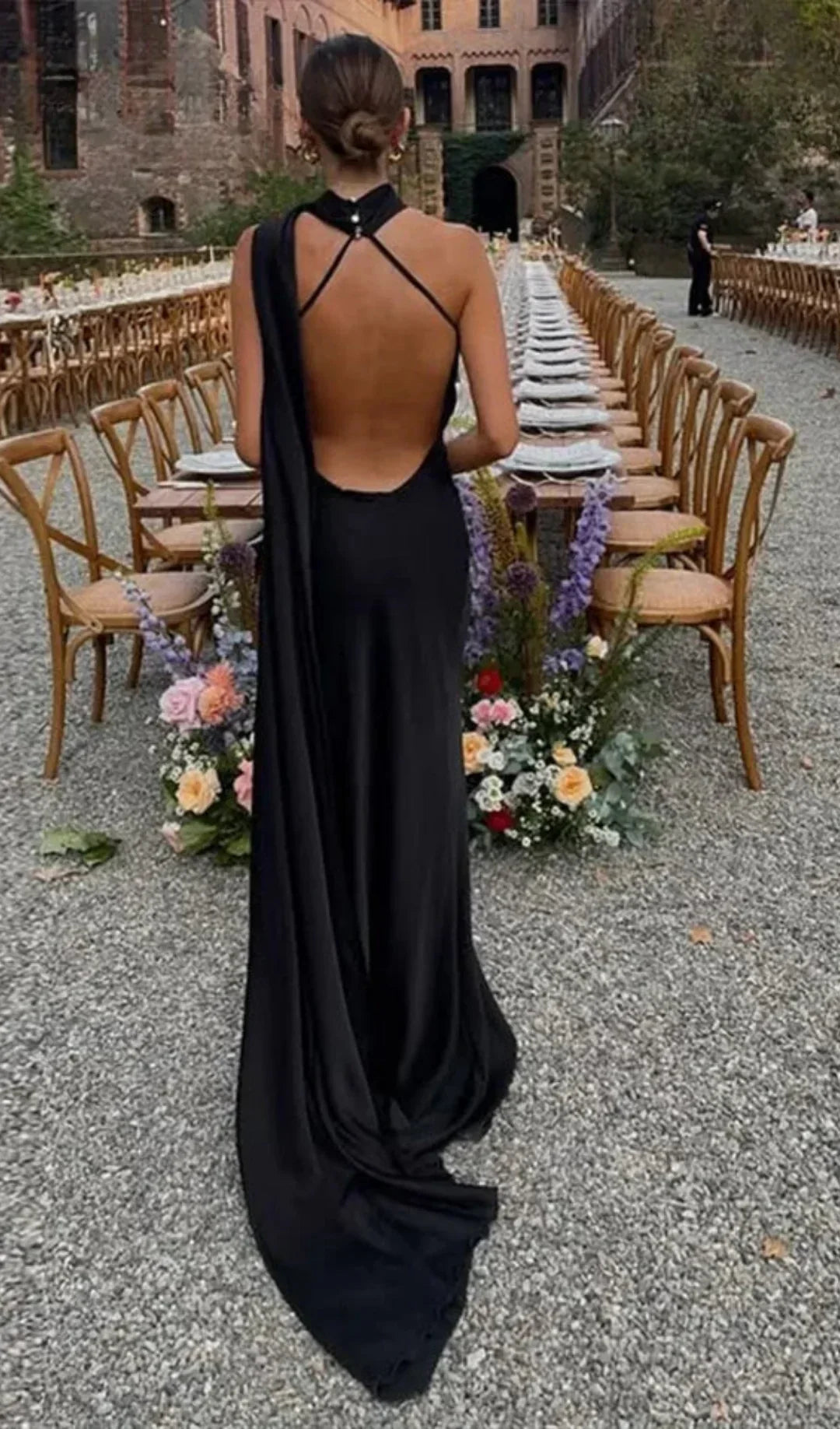 Vestido largo drapeado de un solo hombro para mujer | Maxi elegante