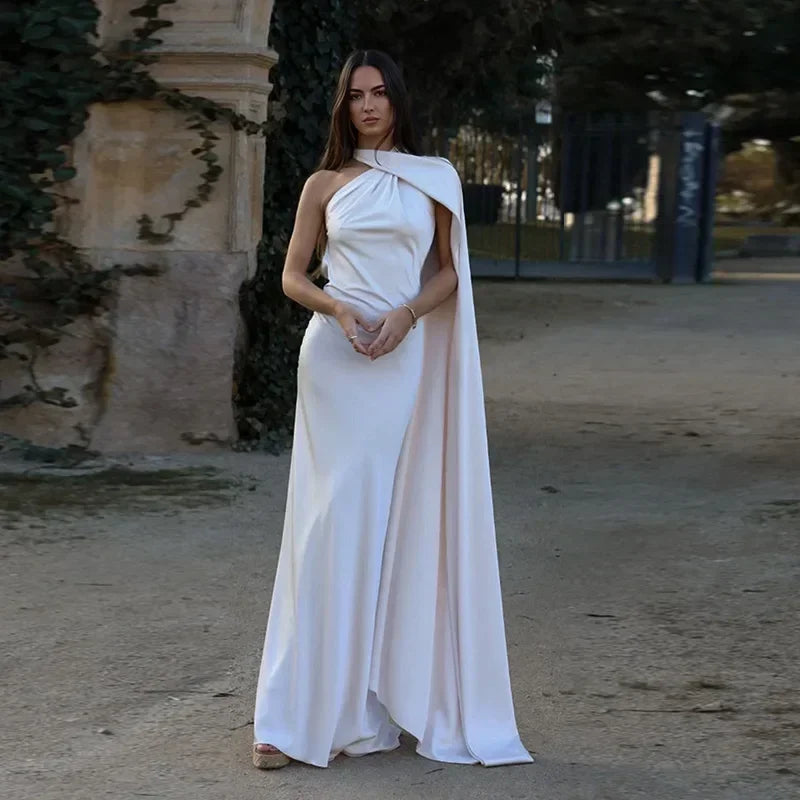 Vestido largo drapeado de un solo hombro para mujer | Maxi elegante
