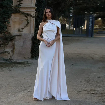 Vestido largo drapeado de un solo hombro para mujer | Maxi elegante