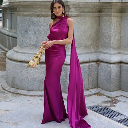 Vestido largo drapeado de un solo hombro para mujer | Maxi elegante