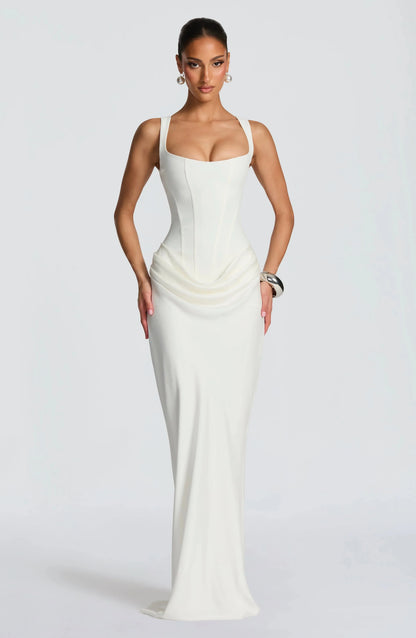Vestido largo ajustado con espalda descubierta para mujer | Marrón