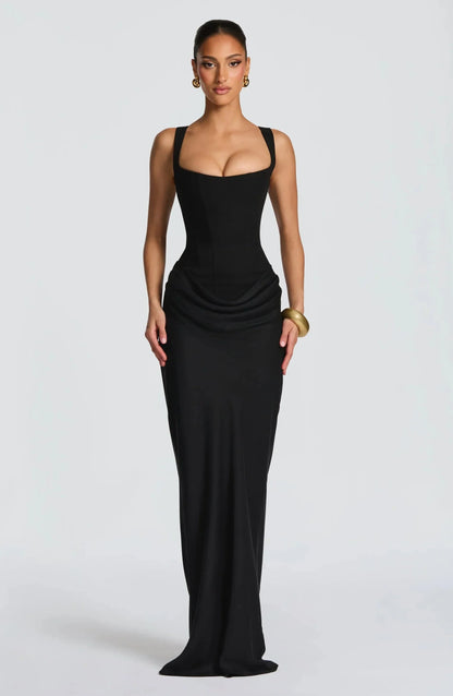 Vestido largo ajustado con espalda descubierta para mujer | Marrón