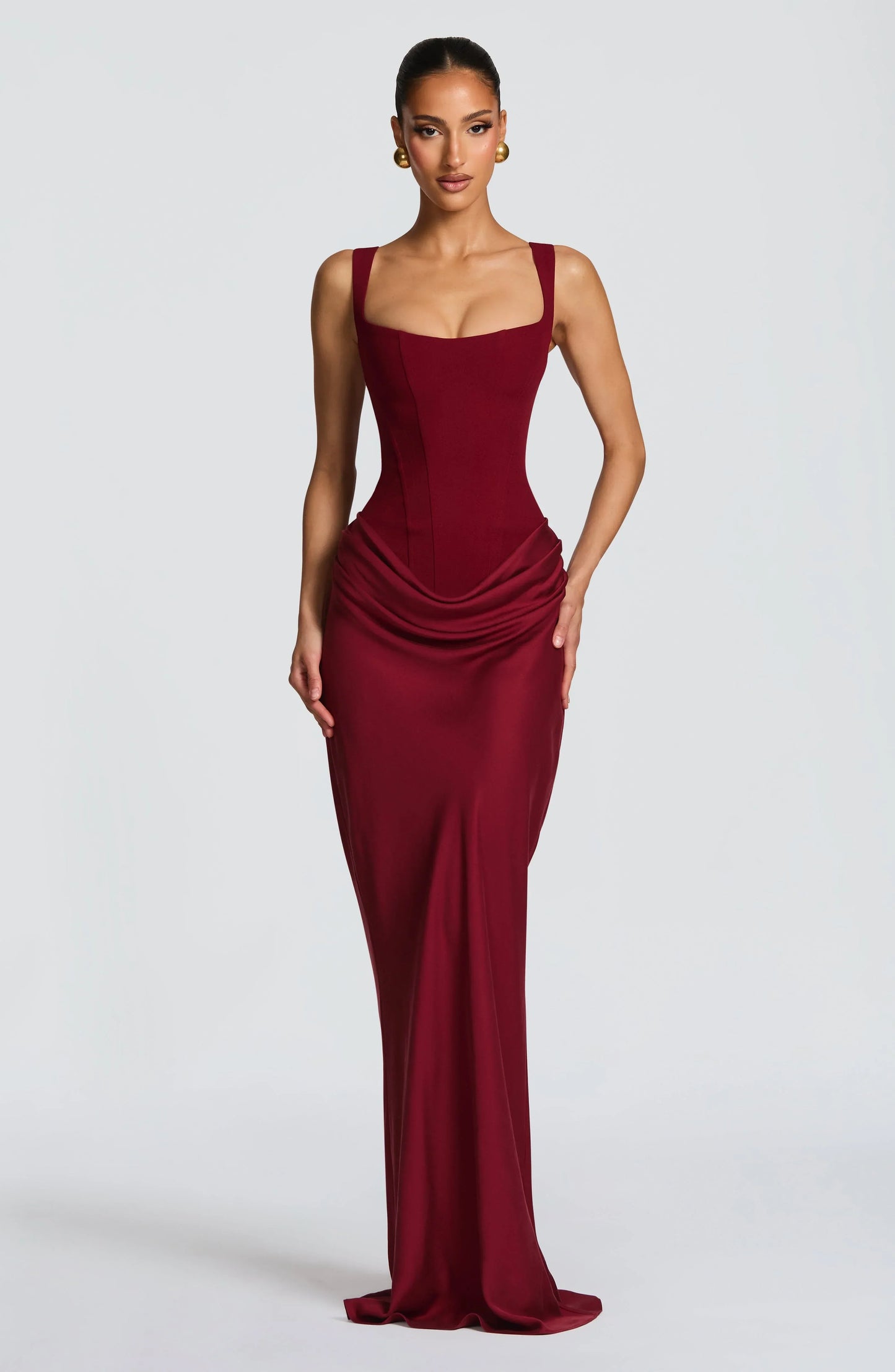 Vestido largo ajustado con espalda descubierta para mujer | Marrón