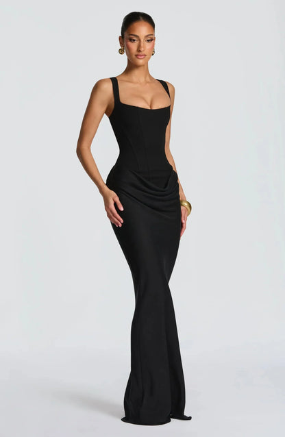 Vestido largo ajustado con espalda descubierta para mujer | Marrón