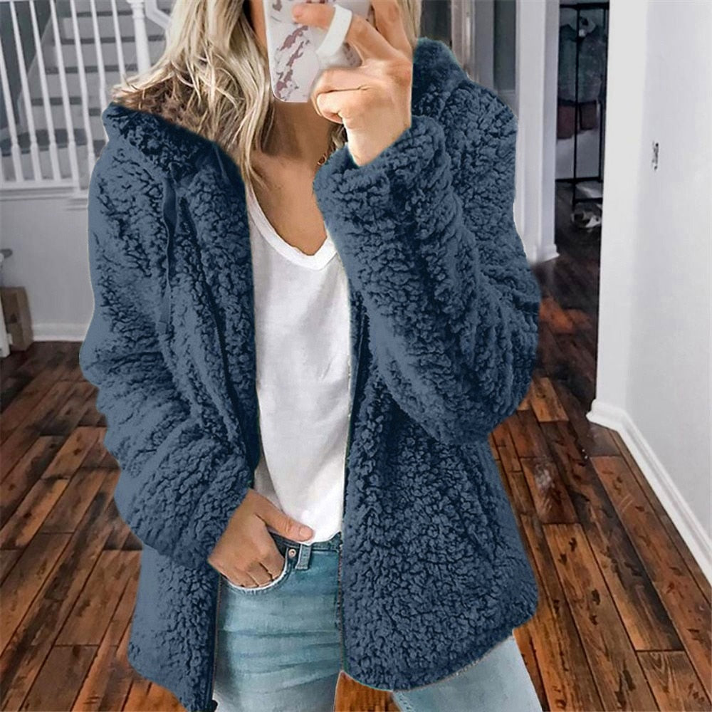Mujer Chaqueta Polar con Capucha | Cierre de Cremallera & Corte Holgado | Casual y Diario