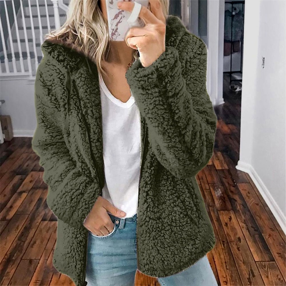 Mujer Chaqueta Polar con Capucha | Cierre de Cremallera & Corte Holgado | Casual y Diario