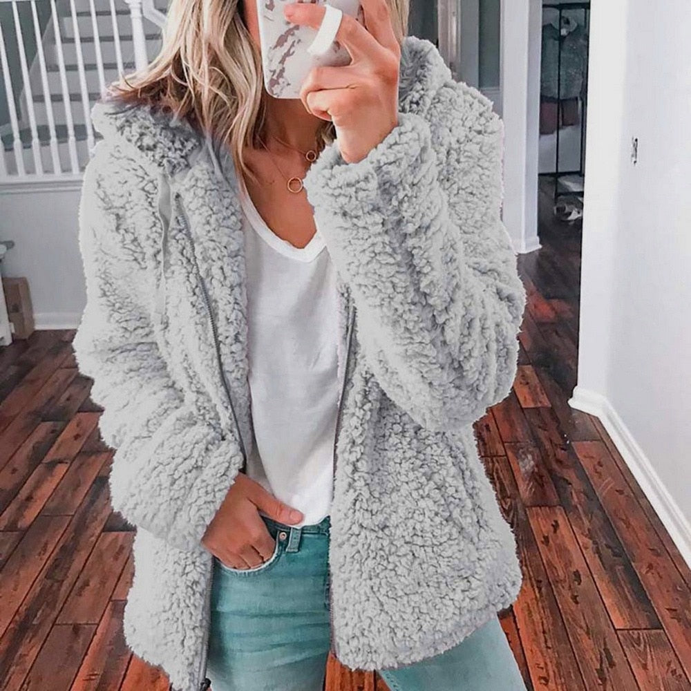 Mujer Chaqueta Polar con Capucha | Cierre de Cremallera & Corte Holgado | Casual y Diario