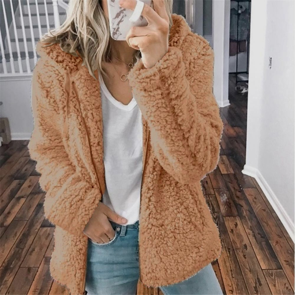 Mujer Chaqueta Polar con Capucha | Cierre de Cremallera & Corte Holgado | Casual y Diario