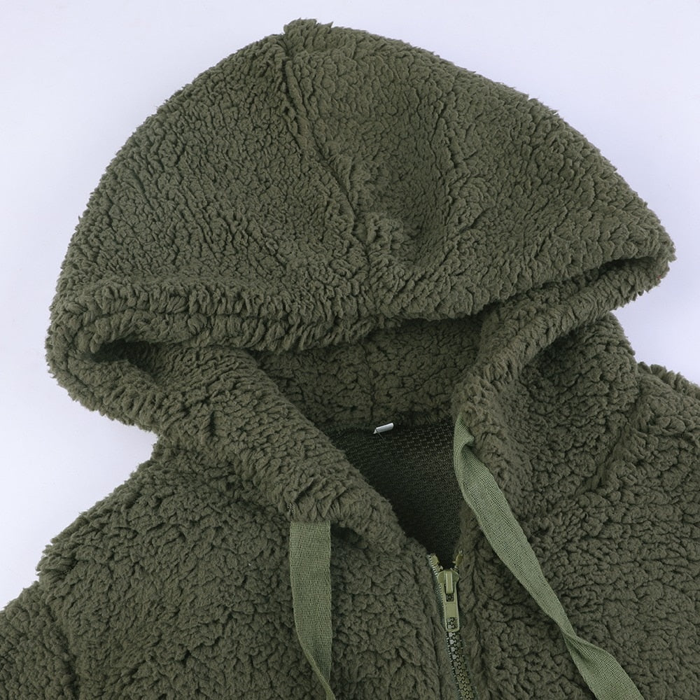 Mujer Chaqueta Polar con Capucha | Cierre de Cremallera & Corte Holgado | Casual y Diario