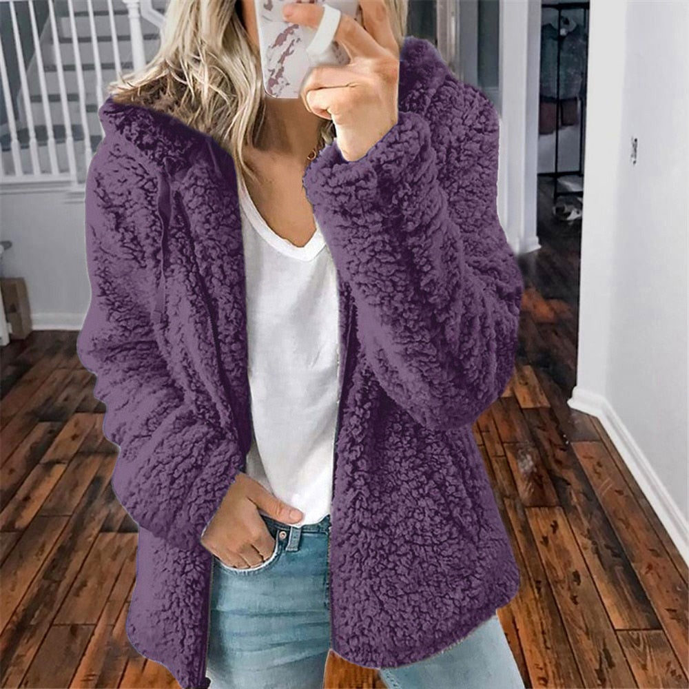 Mujer Chaqueta Polar con Capucha | Cierre de Cremallera & Corte Holgado | Casual y Diario