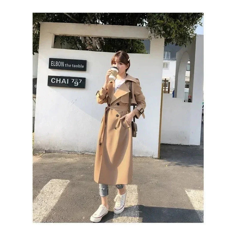 Mujer Gabardina Larga | Doble Botonadura & Forro Estampado | Invierno