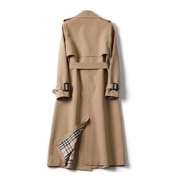 Mujer Gabardina Larga | Doble Botonadura & Forro Estampado | Invierno