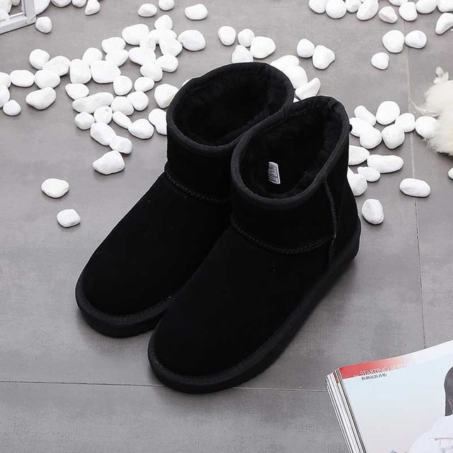 Mujer Botas de Nieve al Tobillo | Cuero Auténtico & Forro Cálido | Otoño e Invierno