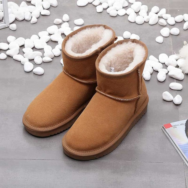 Mujer Botas de Nieve al Tobillo | Cuero Auténtico & Forro Cálido | Otoño e Invierno