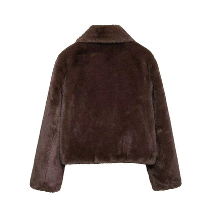 Mujer Abrigo Corto de Invierno | Cuello de Pelo Sintético & Hombreras | Otoño e Invierno