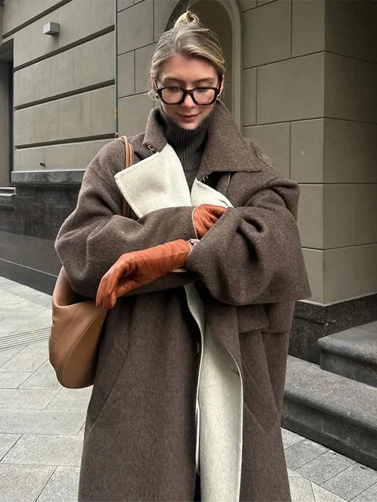Mujer Abrigo Largo de Lana | Cuello Alto & Cierre de Botón | Otoño e Invierno