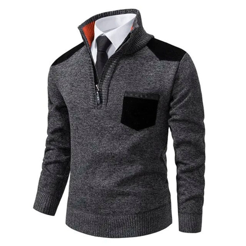 Hombre Jersey con Cuello Alzado | Bolsillo en Pecho & Corte Cómodo | Otoño e Invierno