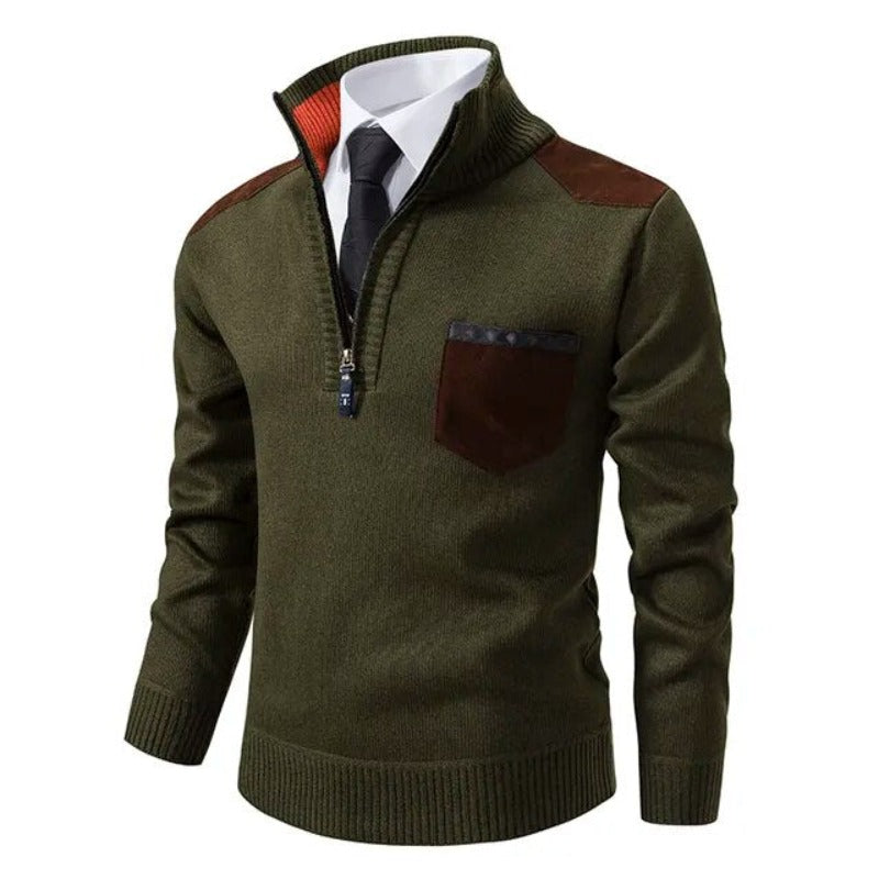 Hombre Jersey con Cuello Alzado | Bolsillo en Pecho & Corte Cómodo | Otoño e Invierno