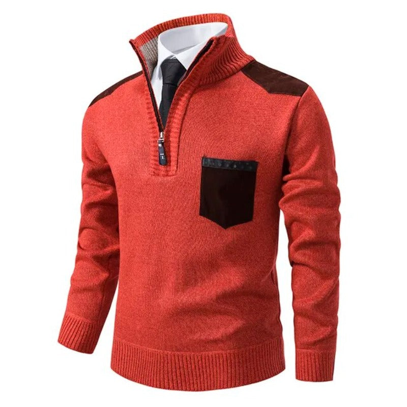 Hombre Jersey con Cuello Alzado | Bolsillo en Pecho & Corte Cómodo | Otoño e Invierno