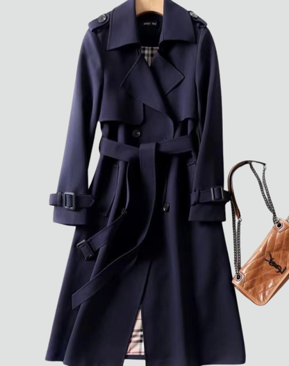 Mujer Gabardina Larga | Doble Botonadura & Forro Estampado | Invierno