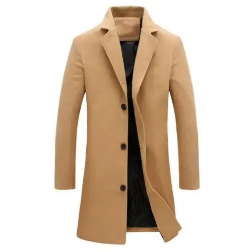 Hombre Abrigo Largo de Invierno | Abotonadura Simple & Solapas de Muesca | Otoño e Invierno