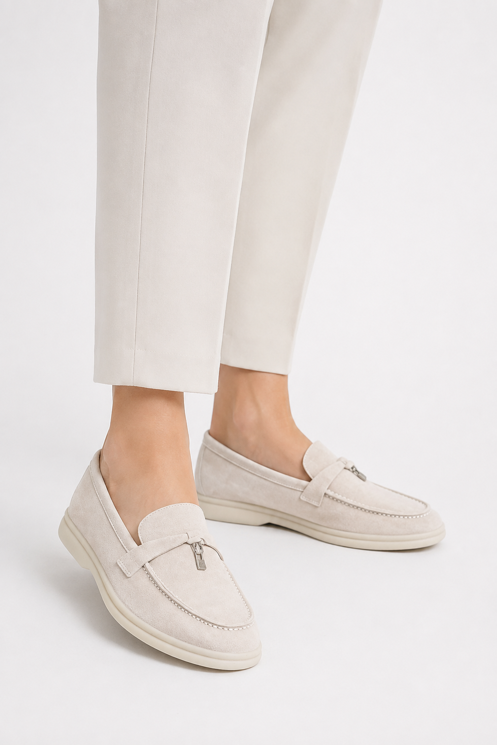 Mujer Mocasines Efecto Ante | Detalle de Colgante & Suela Plana de Goma | Uso Diario