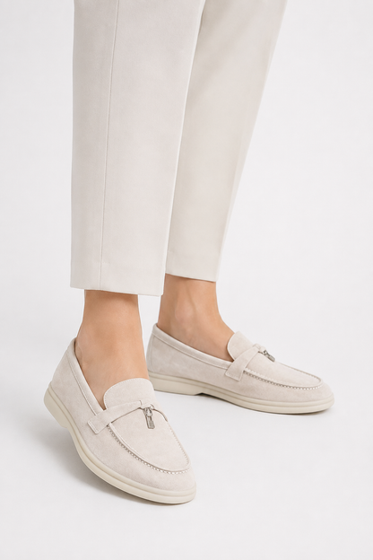 Mujer Mocasines Efecto Ante | Detalle de Colgante & Suela Plana de Goma | Uso Diario