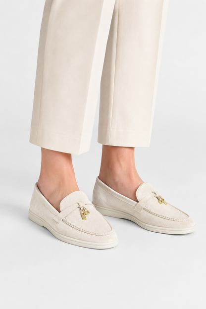 Mujer Mocasines Efecto Ante | Detalle de Colgante & Suela Plana de Goma | Uso Diario