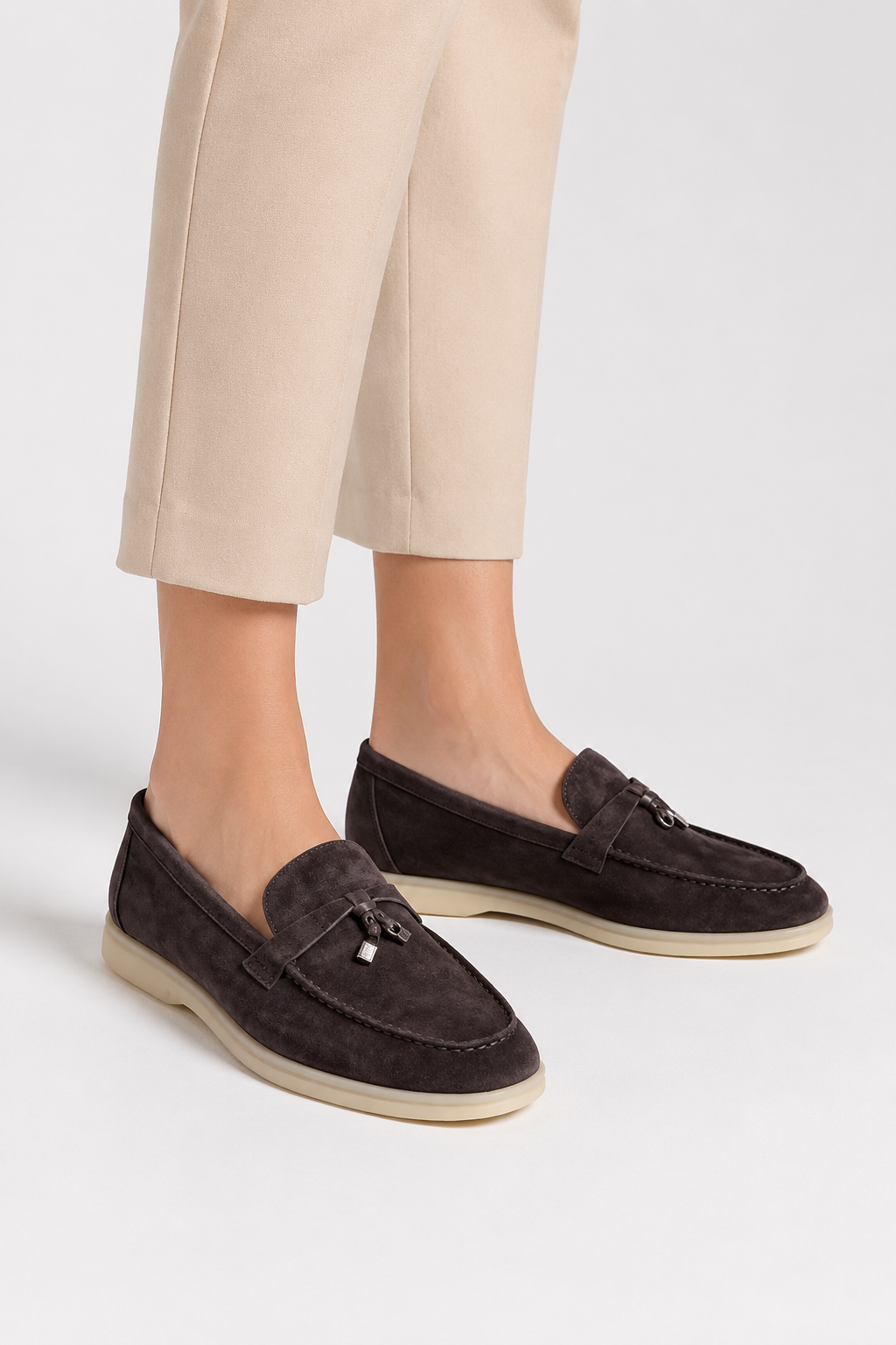 Mujer Mocasines Efecto Ante | Detalle de Colgante & Suela Plana de Goma | Uso Diario