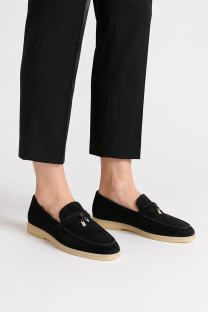Mujer Mocasines Efecto Ante | Detalle de Colgante & Suela Plana de Goma | Uso Diario