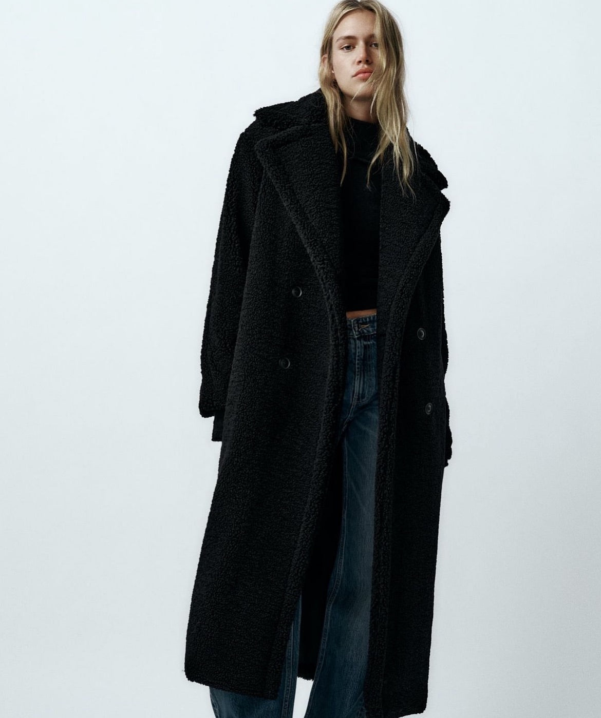 Mujer Abrigo Largo Teddy | Doble Botonadura & Cuello Solapa | Otoño e Invierno